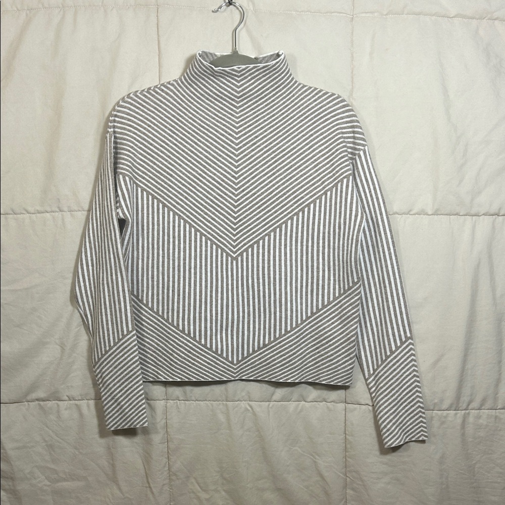 Rachel Zoe Striped Cowl Neck Sweater in Fawn and White